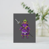Purple Eggplant Samurai Warrior with Spear Illustr Briefkaart (Staand voorkant)