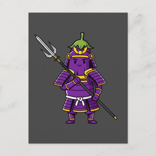 Purple Eggplant Samurai Warrior with Spear Illustr Briefkaart (Voorkant)