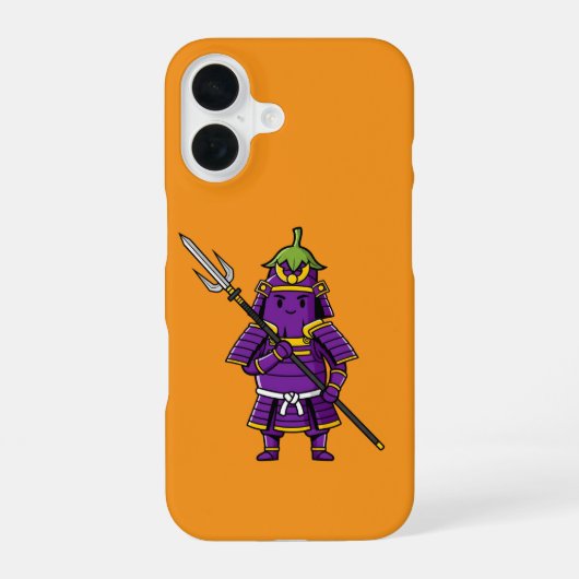 Purple Eggplant Samurai Warrior with Spear Illustr iPhone 16 Hoesje (Achterkant)