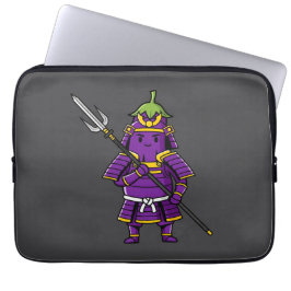 Purple Eggplant Samurai Warrior with Spear Illustr Laptop Sleeve