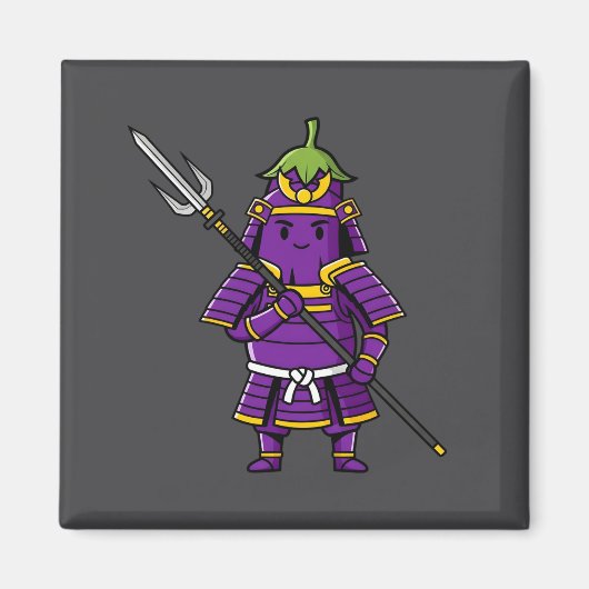 Purple Eggplant Samurai Warrior with Spear Illustr Magneet (Voorkant)