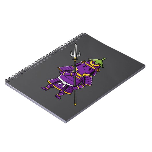Purple Eggplant Samurai Warrior with Spear Illustr Notitieboek (Linkerzijde)