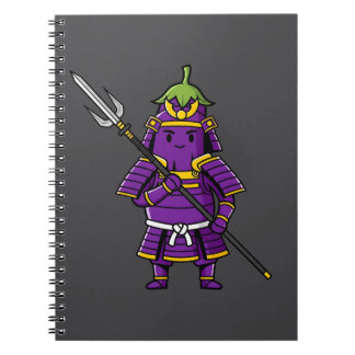 Purple Eggplant Samurai Warrior with Spear Illustr Notitieboek