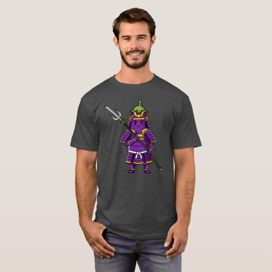 Purple Eggplant Samurai Warrior with Spear Illustr T-shirt (Voorkant volledig)
