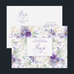 Purple Elegant Botanical Wedding RSVP Postcard Briefkaart<br><div class="desc">Purple and soft sage green floral chic boho wedding reply postcards</div>