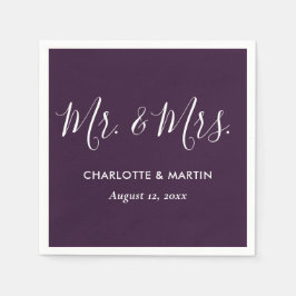 Purple Elegant Modern Script Mr. and Mrs. Wedding Servet