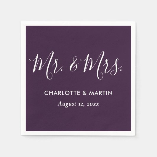 Purple Elegant Modern Script Mr. and Mrs. Wedding Servet (Voorkant)