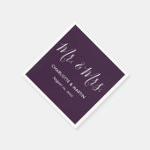 Purple Elegant Modern Script Mr. and Mrs. Wedding Servet (Hoek)