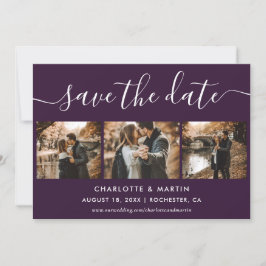 Purple Elegant Modern Script Photo Collage Wedding Save The Date