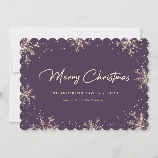 Purple Elegant Modern Snowflake Christmas Card Feestdagenkaart (Voorkant)