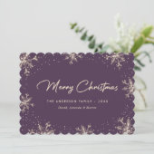 Purple Elegant Modern Snowflake Christmas Card Feestdagenkaart (Staand voorkant)