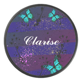 Purple Ephemera vibrant color art Hockey Puck