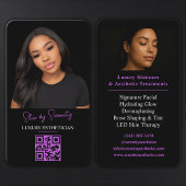 Purple Esthetician QR Code Luxury Black Beauty Visitekaartje