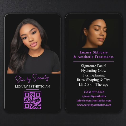 Purple Esthetician QR Code Luxury Black Beauty Visitekaartje