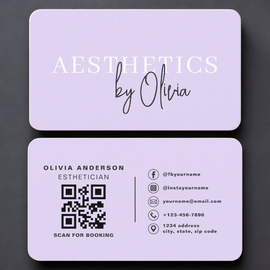 Purple Esthetician Skincare QR Code Visitekaartje