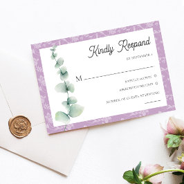 Purple Eucalyptus Floral Wedding RSVP Card Kaart