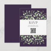Purple Eucalyptus QR Code Wedding RSVP  Informatiekaartje (Voorkant / Achterkant)