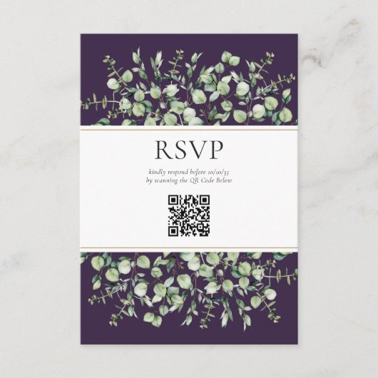 Purple Eucalyptus QR Code Wedding RSVP  Informatiekaartje (Voorkant)
