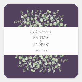Purple Eucalyptus Together Forever Wedding  Vierkante Sticker