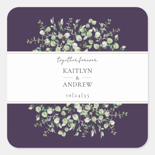 Purple Eucalyptus Together Forever Wedding  Vierkante Sticker (Voorkant)