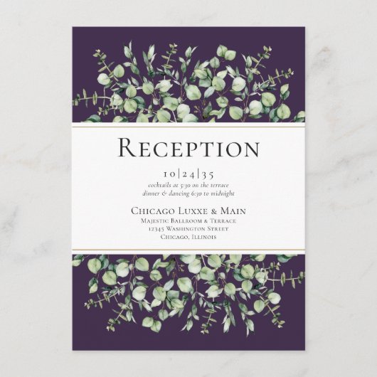 Purple Eucalyptus Wedding Reception Informatiekaartje (Voorkant)