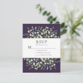 Purple Eucalyptus Wedding RSVP Kaartje (Staand voorkant)