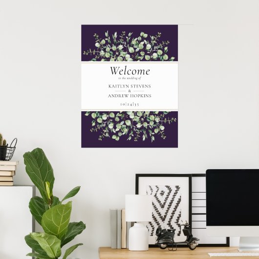 Purple Eucalyptus Wedding Welcome Poster (Thuiskantoor)