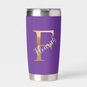 Purple F, Flourish Travel Tumbler Geïsoleerde Drinkbeker (Voorkant)