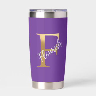 Purple F, Flourish Travel Tumbler Geïsoleerde Drinkbeker