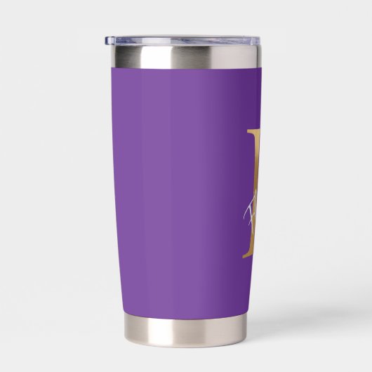Purple F, Flourish Travel Tumbler Geïsoleerde Drinkbeker (Rechts)