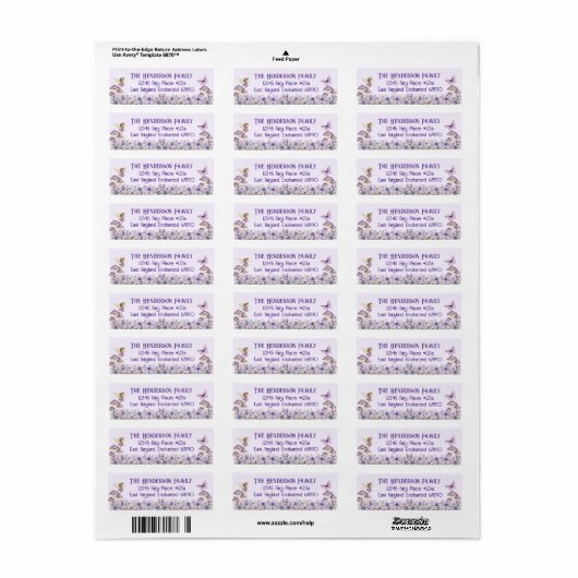 Purple Fairy Party Return Address Label (Full Sheet)