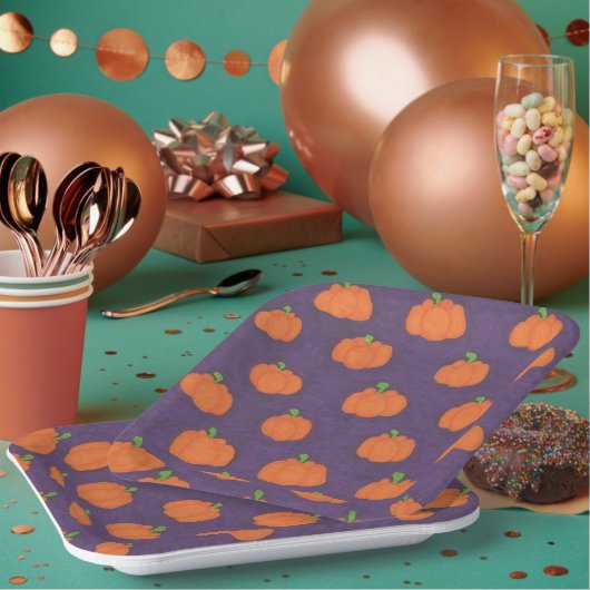 Purple Fall Pumpkin Pattern Papieren Bordje (Multi)