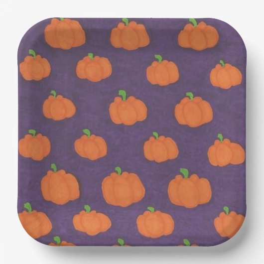 Purple Fall Pumpkin Pattern Papieren Bordje (Voorkant)