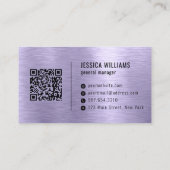 Purple Faux Brushed Metal Professional QR Code Visitekaartje (Achterkant)
