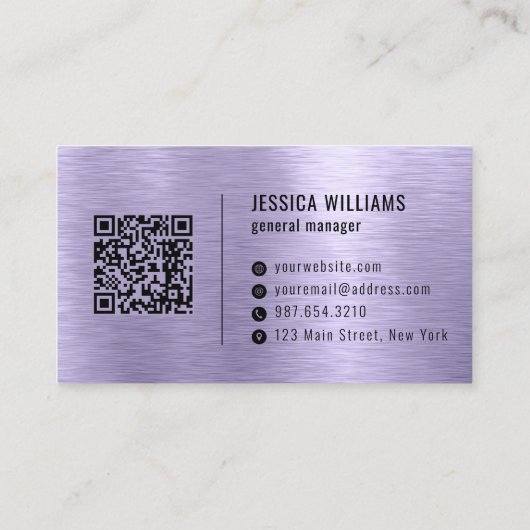 Purple Faux Brushed Metal Professional QR Code Visitekaartje (Achterkant)