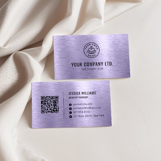 Purple Faux Brushed Metal Professional QR Code Visitekaartje