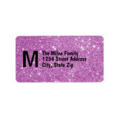 Purple Faux Glitter Monogram Address Labels (Voorkant)