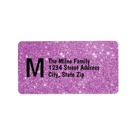 Purple Faux Glitter Monogram Address Labels (Voorkant)