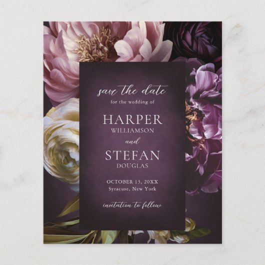 Purple Fine Art Budget Wedding Save the Date Flyer (Voorkant)
