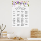 Purple Floral Alphabetical Wedding Seating Chart Poster (Keuken)