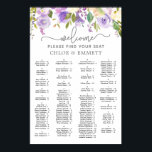 Purple Floral Alphabetical Wedding Seating Chart Poster<br><div class="desc">An elegant border of purple and ivory roses nestled in green foliage starts off this alphabetical seating chart. Welcome is written in a popular trendy script font. Two lines below let you customize your welcome. Four columns let you easily add names and tables to list. If you need more room...</div>