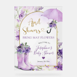 Purple Floral April Showers Welcome Acryl Bord