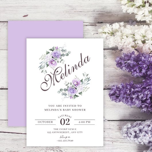 Purple floral baby shower kaart
