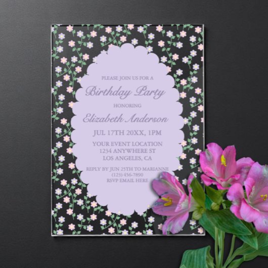 Purple Floral Birthday Acryl Uitnodigingen