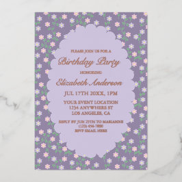 Purple Floral Birthday Folie Uitnodiging