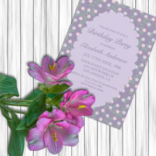 Purple Floral Birthday Kaart