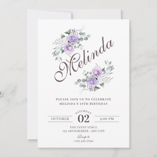 Purple floral birthday kaart (Voorkant)