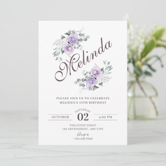 Purple floral birthday kaart (Staand voorkant)