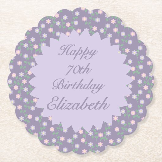 Purple Floral Birthday Kartonnen Onderzetters (Voorkant)