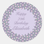 Purple Floral Birthday Ronde Sticker (Voorkant)